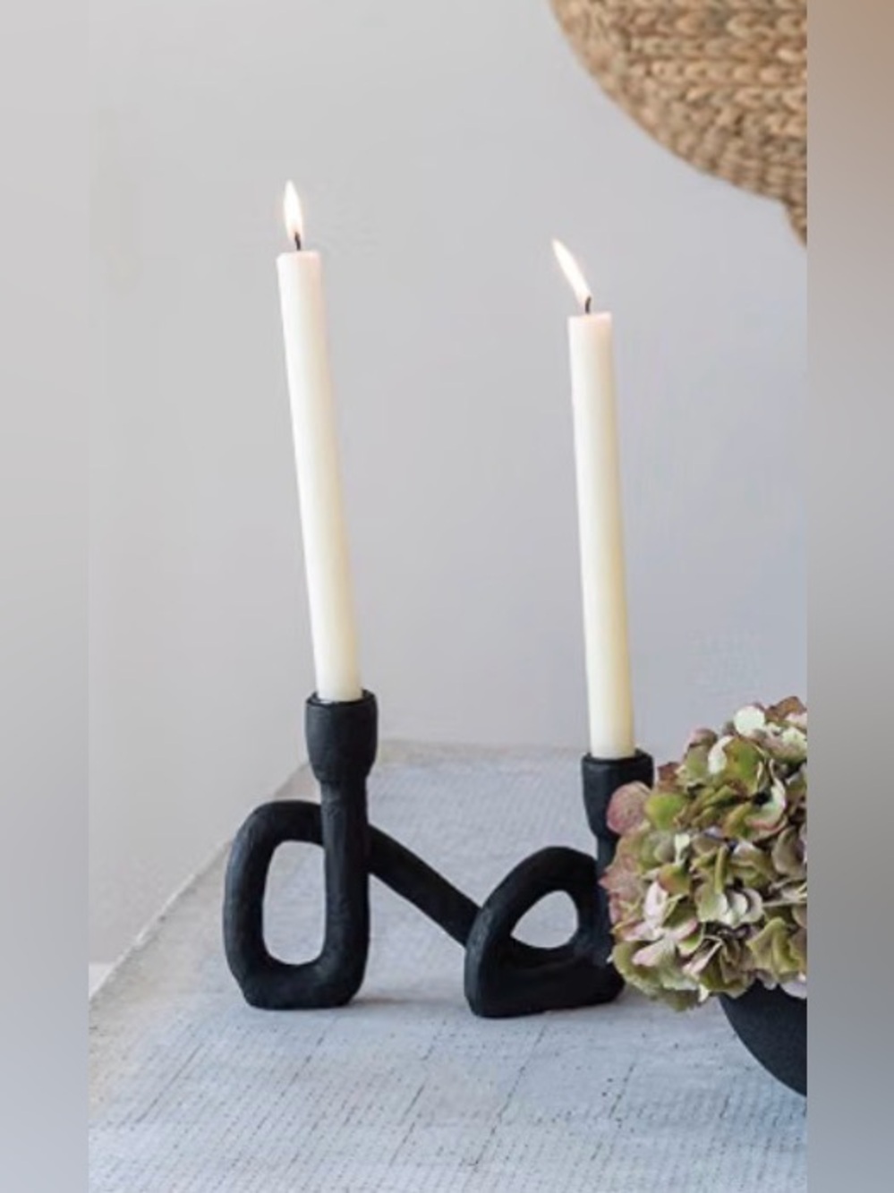 Bloomingville Decorative Resin Double Taper Candle Holder, Black